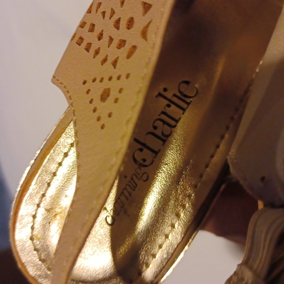 Charming Charlie Size 6 Beige and Gold Detailed Cork Wedges. ~ 2 Cute!! ๐ - Picture 5 of 5
